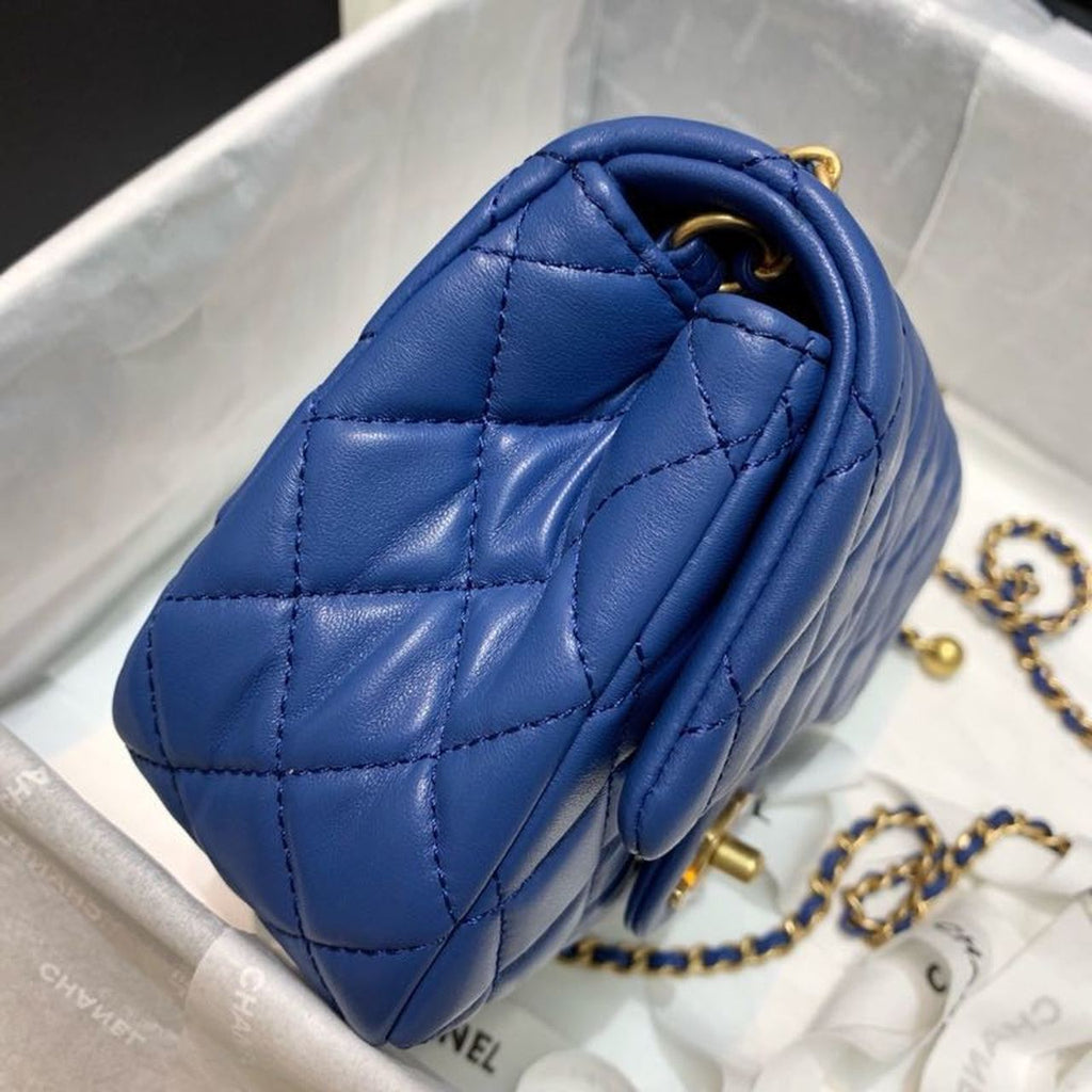 CHLMini Flap Bag With CHLBall On Strap Blue For Women, Women’s Handbags, Shoulder And Crossbody Bags 6.7in/17cm AS1786
