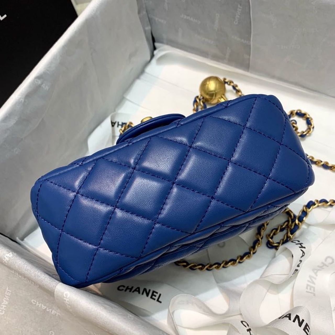 CHLMini Flap Bag With CHLBall On Strap Blue For Women, Women’s Handbags, Shoulder And Crossbody Bags 6.7in/17cm AS1786