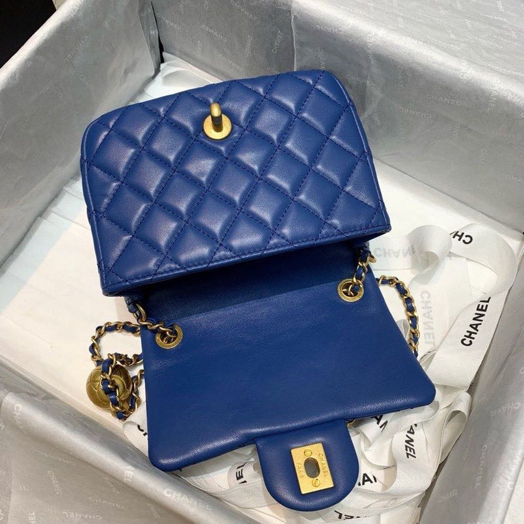 CHLMini Flap Bag With CHLBall On Strap Blue For Women, Women’s Handbags, Shoulder And Crossbody Bags 6.7in/17cm AS1786