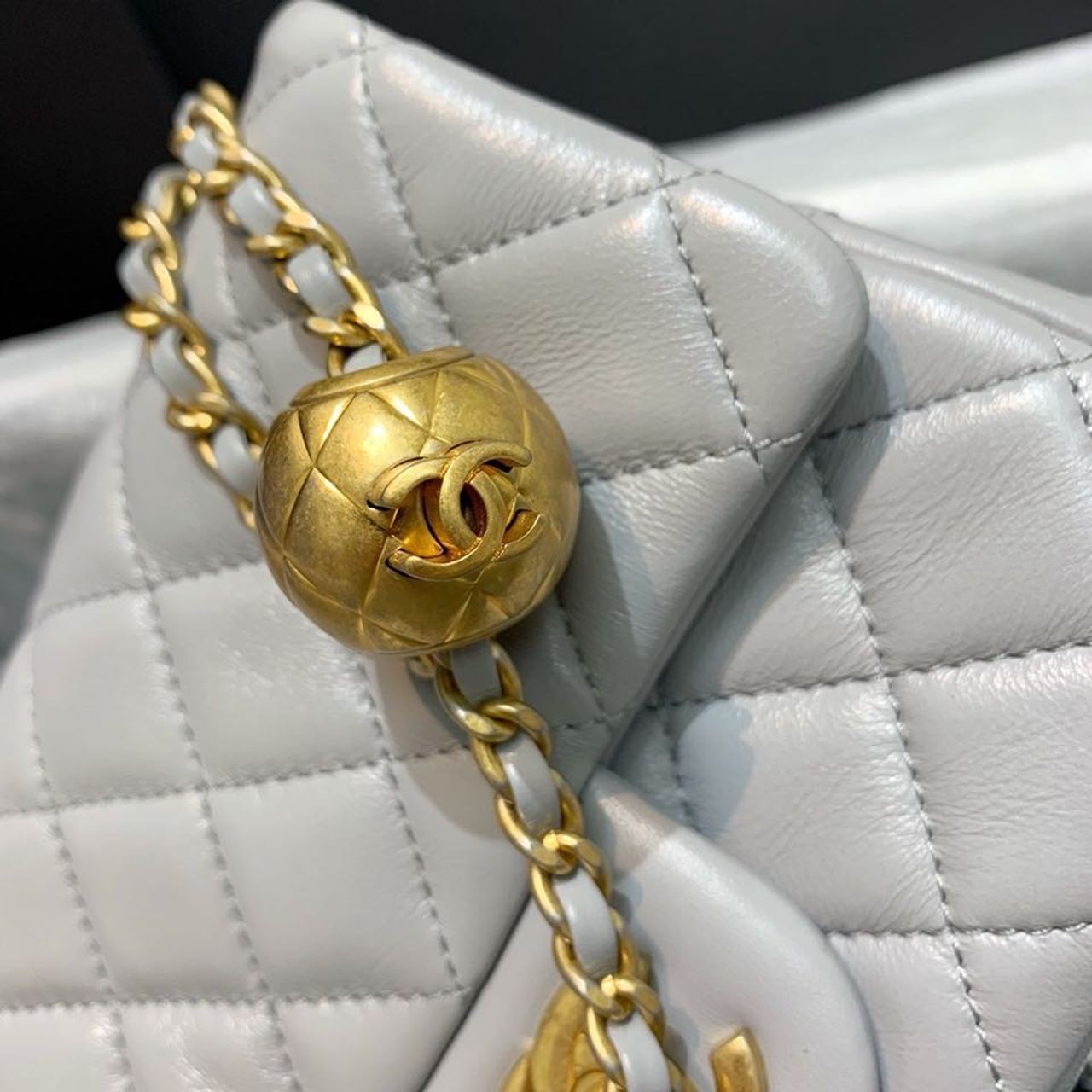 CHL Classic GlamIap With Charm Chain With CHL Details On Strap Bag 17cm/7inch Gold Hardware Grey