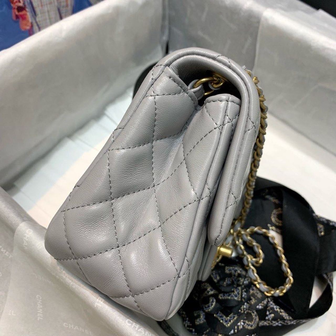 CHL Classic GlamIap With Charm Chain With CHL Details On Strap Bag 17cm/7inch Gold Hardware Grey