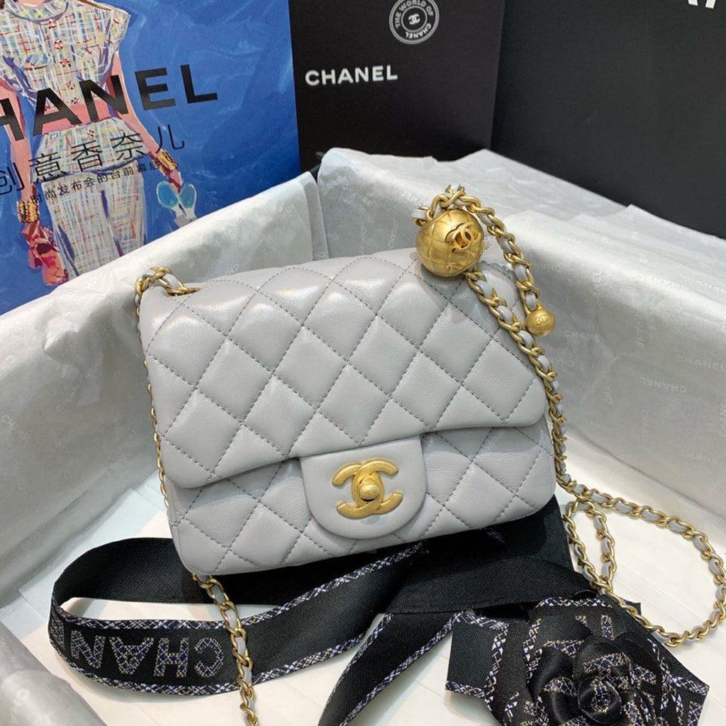 CHL Classic GlamIap With Charm Chain With CHL Details On Strap Bag 17cm/7inch Gold Hardware Grey