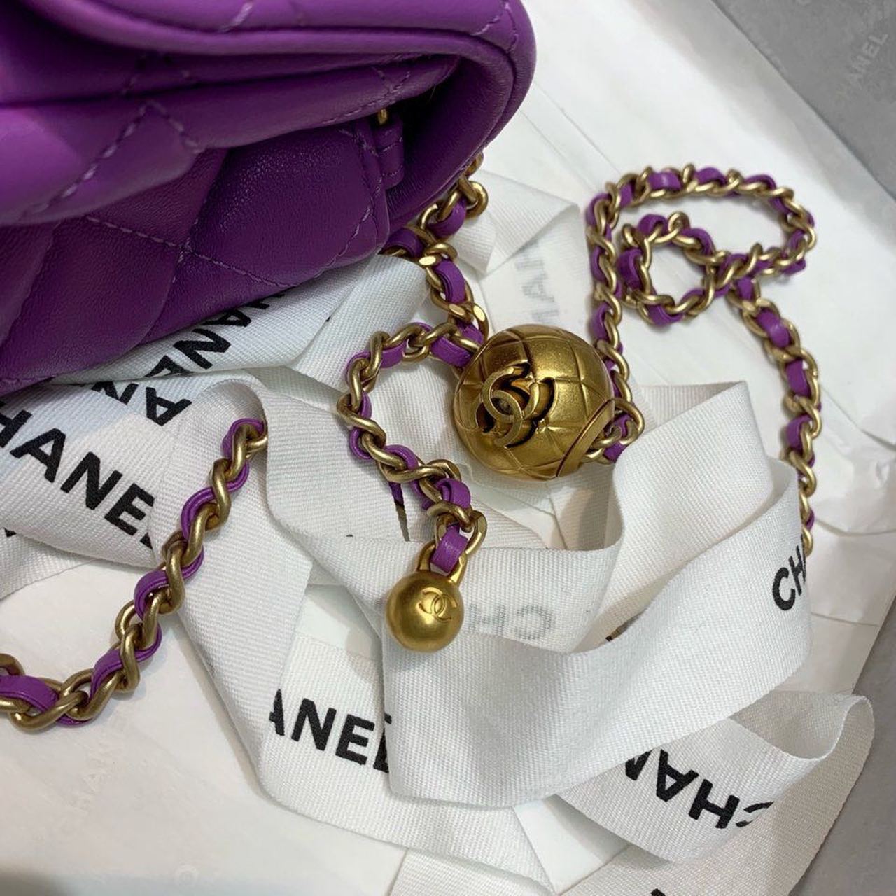CHLMini Flap Bag With CHLBall On Strap Purple For Women, Women’s Handbags, Shoulder And Crossbody Bags 6.7in/17cm AS1786