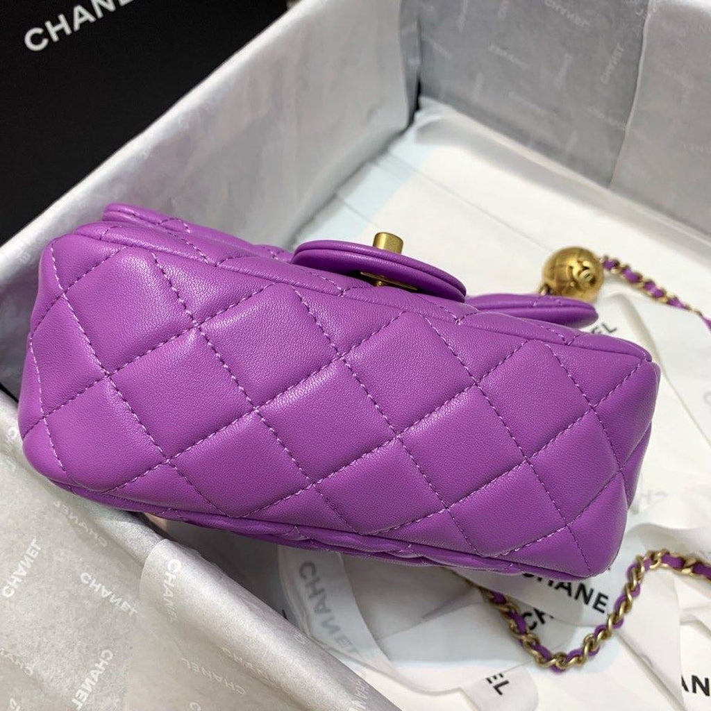 CHLMini Flap Bag With CHLBall On Strap Purple For Women, Women’s Handbags, Shoulder And Crossbody Bags 6.7in/17cm AS1786