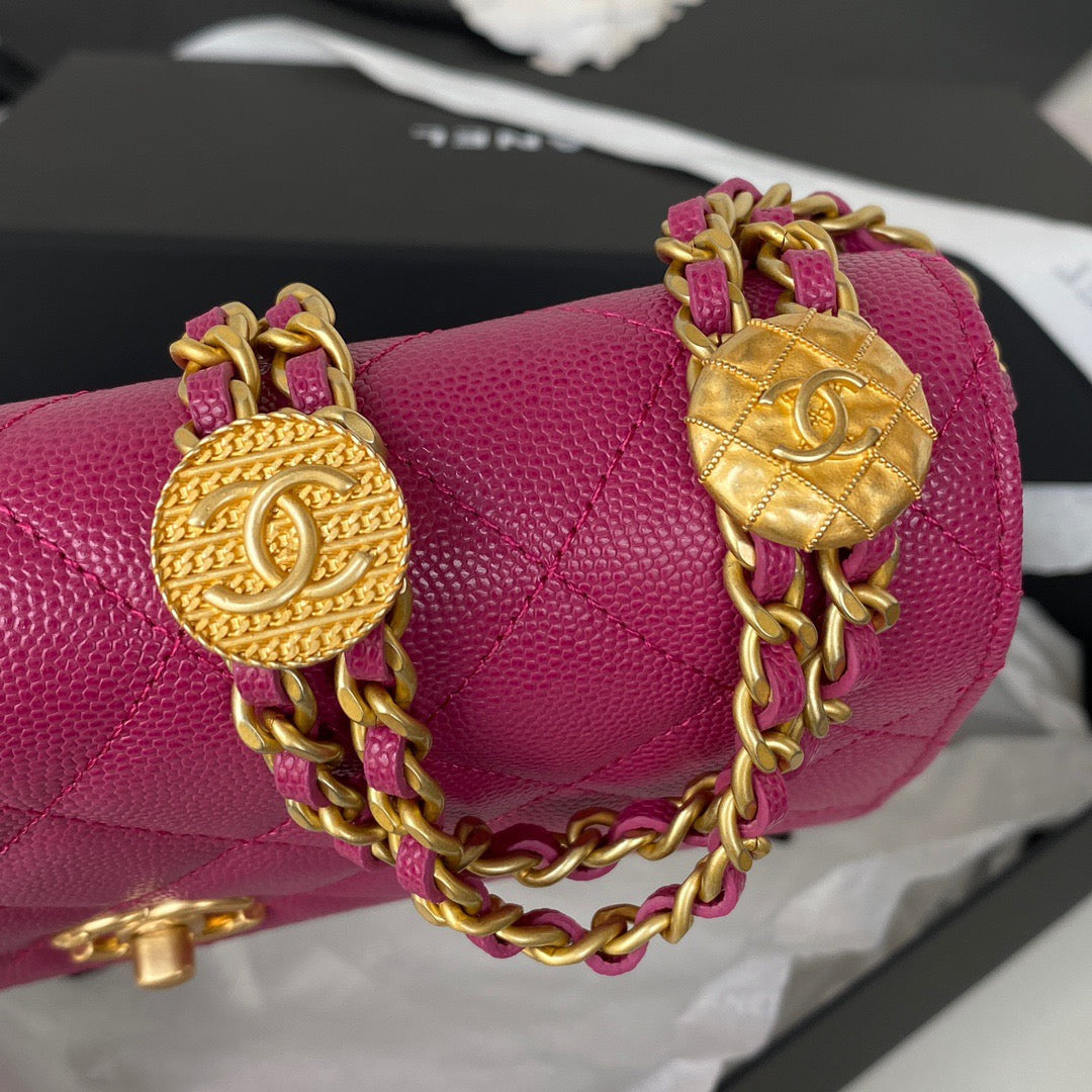 CHLSmall Flap Bag Gold Hardware Plum For Women, Women’s Handbags, Shoulder Bags 7.5in/19cm AP2840