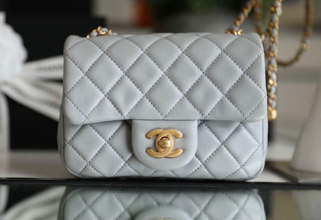 CHLMini Flap Bag With CHLBall On Strap Grey For Women, Women’s Handbags, Shoulder And Crossbody Bags 6.7in/17cm AS1786