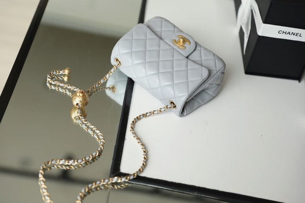 CHLMini Flap Bag With CHLBall On Strap Grey For Women, Women’s Handbags, Shoulder And Crossbody Bags 6.7in/17cm AS1786