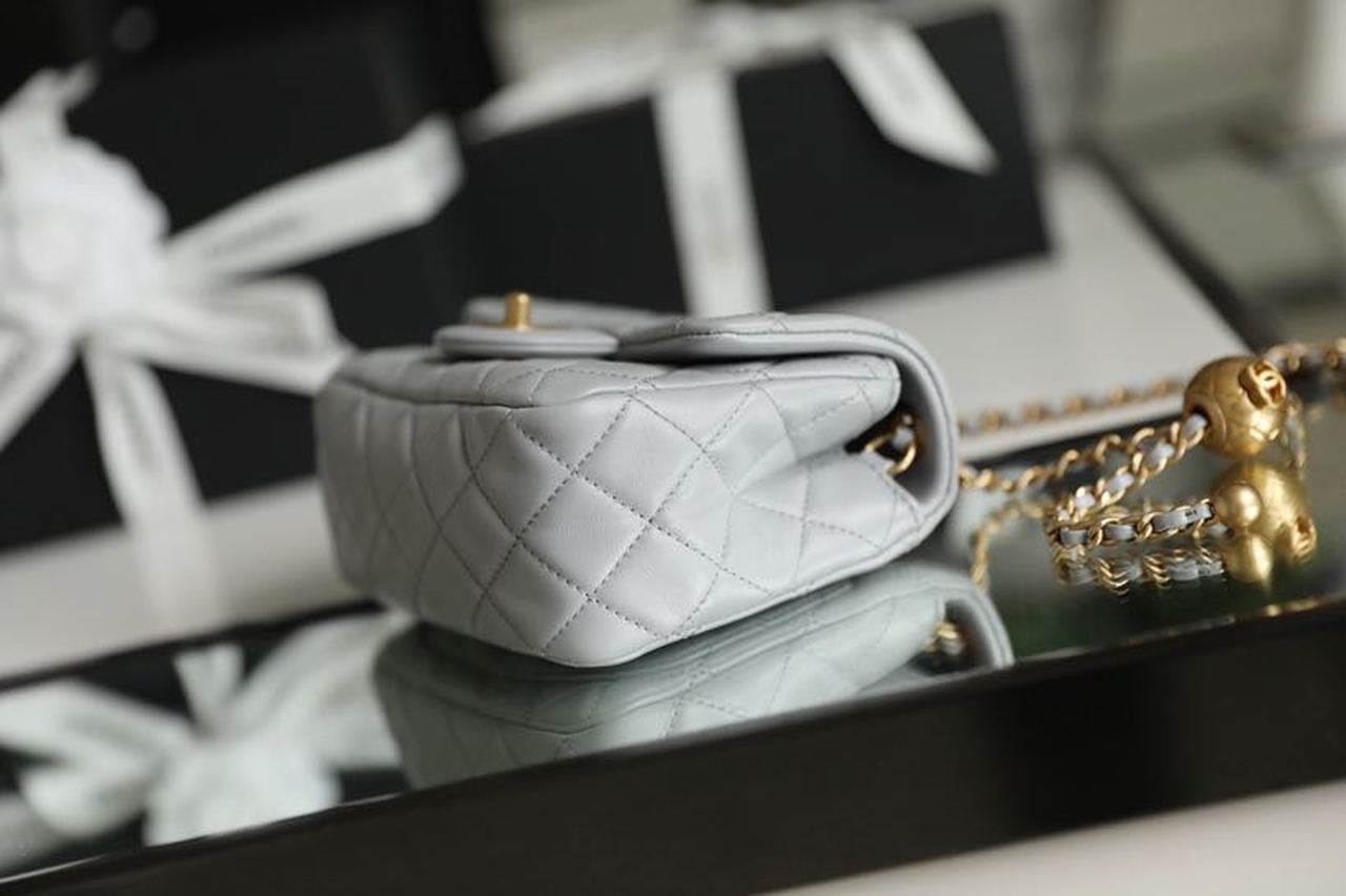 CHLMini Flap Bag With CHLBall On Strap Grey For Women, Women’s Handbags, Shoulder And Crossbody Bags 6.7in/17cm AS1786