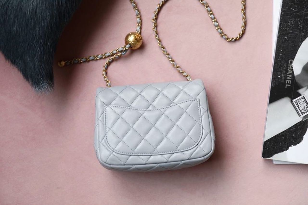 CHLMini Flap Bag With CHLBall On Strap Grey For Women, Women’s Handbags, Shoulder And Crossbody Bags 6.7in/17cm AS1786