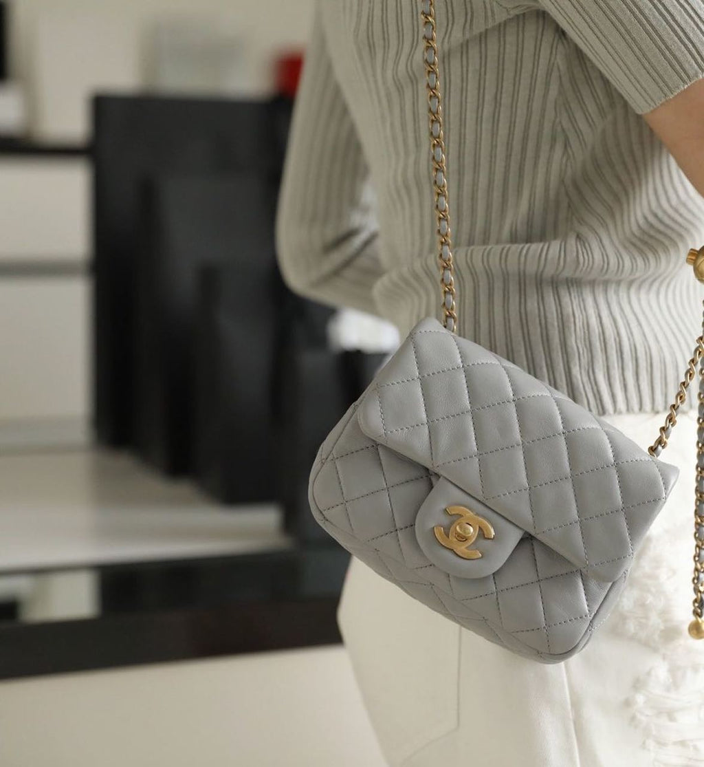CHLMini GlamIap Bag With CHLBall On Strap Grey For Women Handbags, Shoulder And Crossbody Bags 6.7in/17cm AS1786