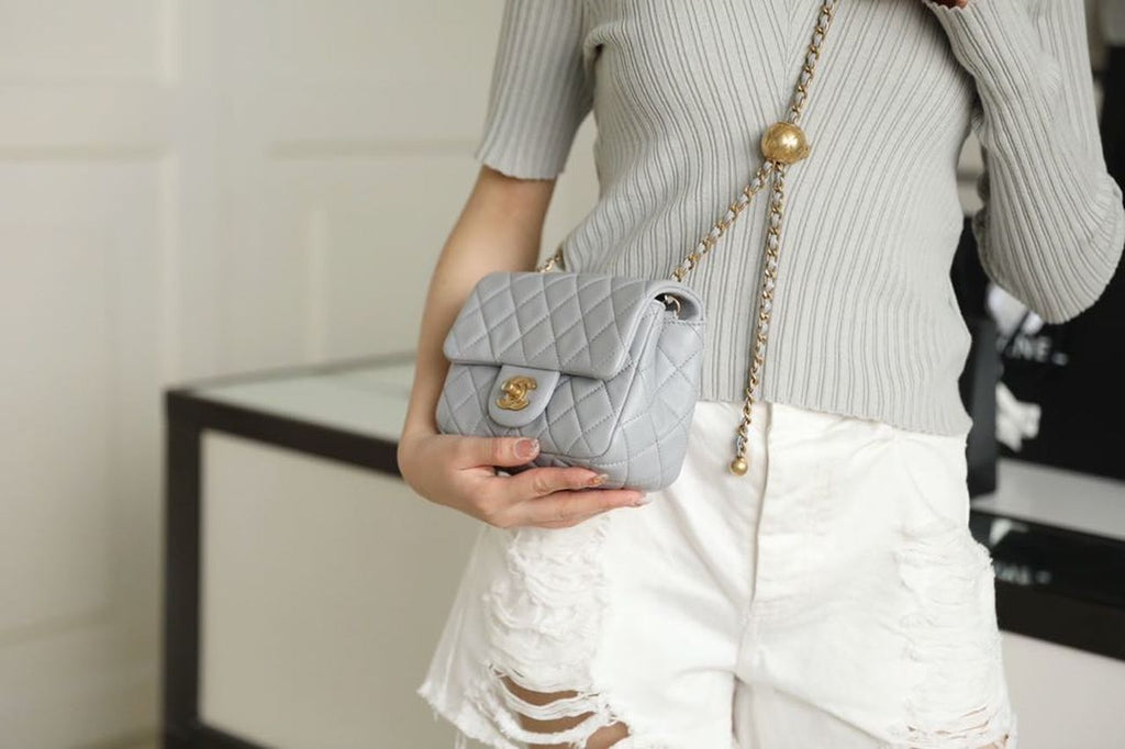 CHLMini GlamIap Bag With CHLBall On Strap Grey For Women Handbags, Shoulder And Crossbody Bags 6.7in/17cm AS1786