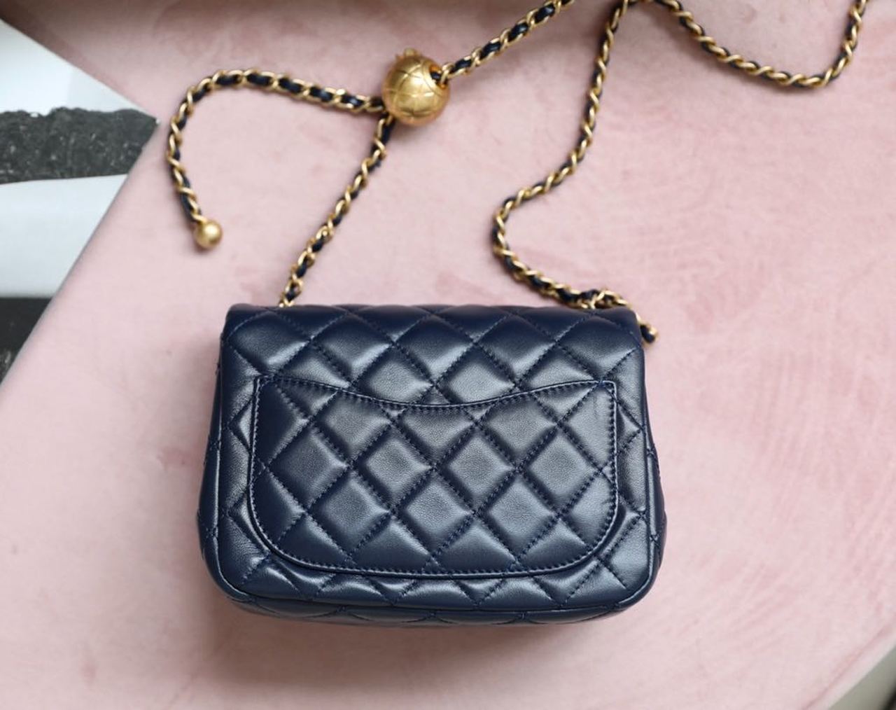 CHLMini GlamIap Bag With CHLBall On Strap Navy Blue For Women Handbags, Shoulder And Crossbody Bags 6.7in/17cm AS1786