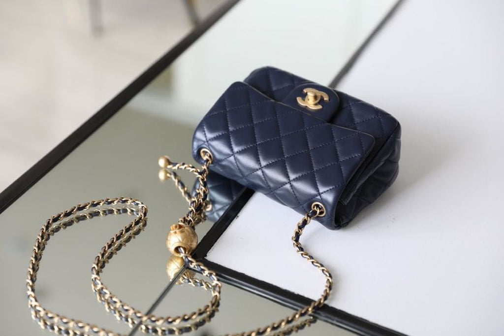 CHLMini Flap Bag With CHLBall On Strap Navy Blue For Women, Women’s Handbags, Shoulder And Crossbody Bags 6.7in/17cm AS1786