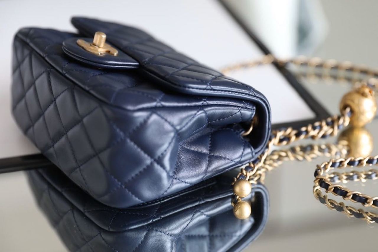CHLMini GlamIap Bag With CHLBall On Strap Navy Blue For Women Handbags, Shoulder And Crossbody Bags 6.7in/17cm AS1786