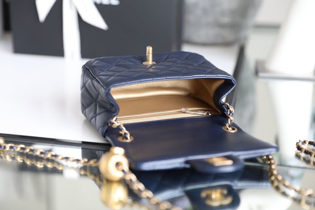 CHLMini Flap Bag With CHLBall On Strap Navy Blue For Women, Women’s Handbags, Shoulder And Crossbody Bags 6.7in/17cm AS1786
