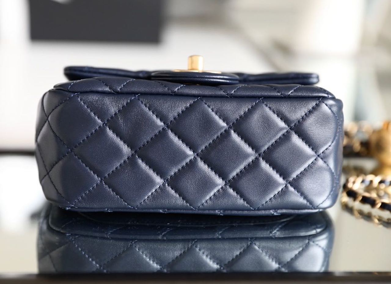 CHLMini Flap Bag With CHLBall On Strap Navy Blue For Women, Women’s Handbags, Shoulder And Crossbody Bags 6.7in/17cm AS1786