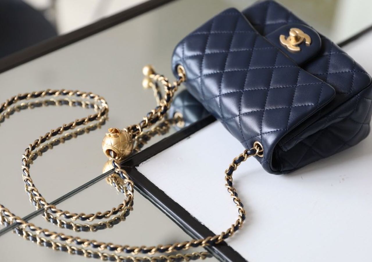 CHLMini GlamIap Bag With CHLBall On Strap Navy Blue For Women Handbags, Shoulder And Crossbody Bags 6.7in/17cm AS1786