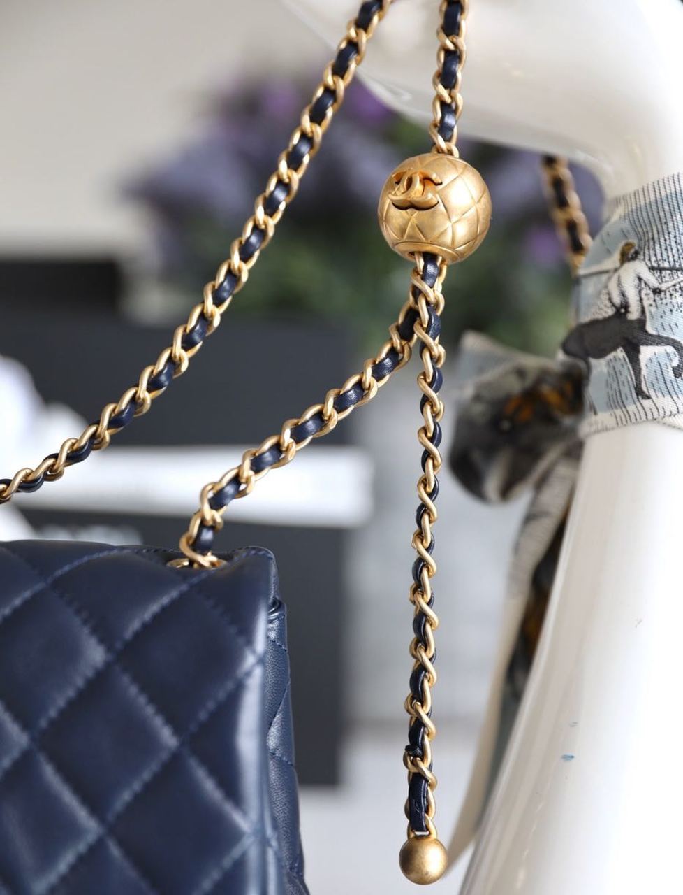 CHLMini GlamIap Bag With CHLBall On Strap Navy Blue For Women Handbags, Shoulder And Crossbody Bags 6.7in/17cm AS1786