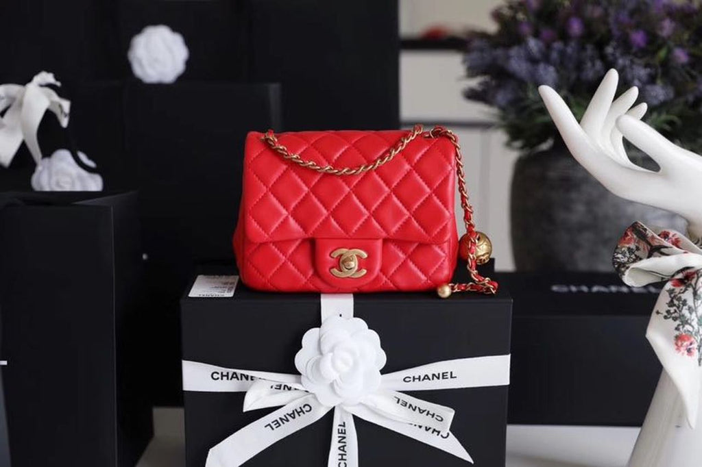 CHLMini Flap Bag With CHLBall On Strap Red For Women, Women’s Handbags, Shoulder And Crossbody Bags 6.7in/17cm AS1786