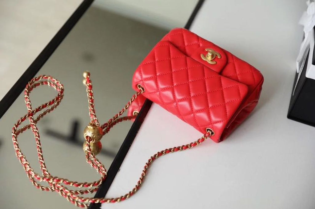 CHLMini GlamIap Bag With CHLBall On Strap Red For Women Handbags, Shoulder And Crossbody Bags 6.7in/17cm AS1786