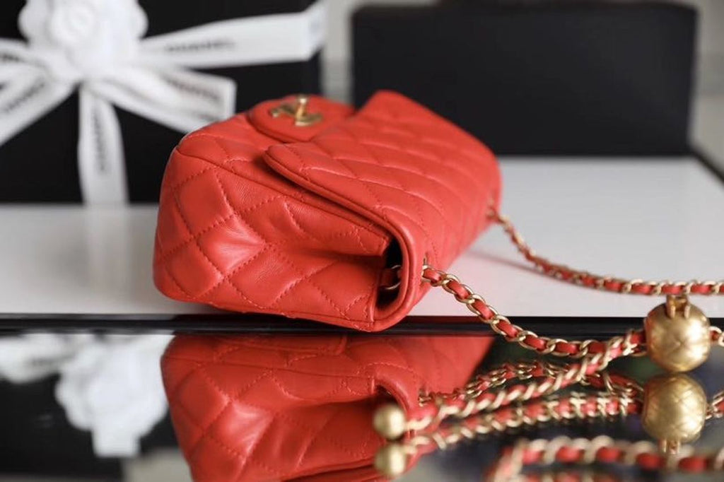 CHLMini Flap Bag With CHLBall On Strap Red For Women, Women’s Handbags, Shoulder And Crossbody Bags 6.7in/17cm AS1786