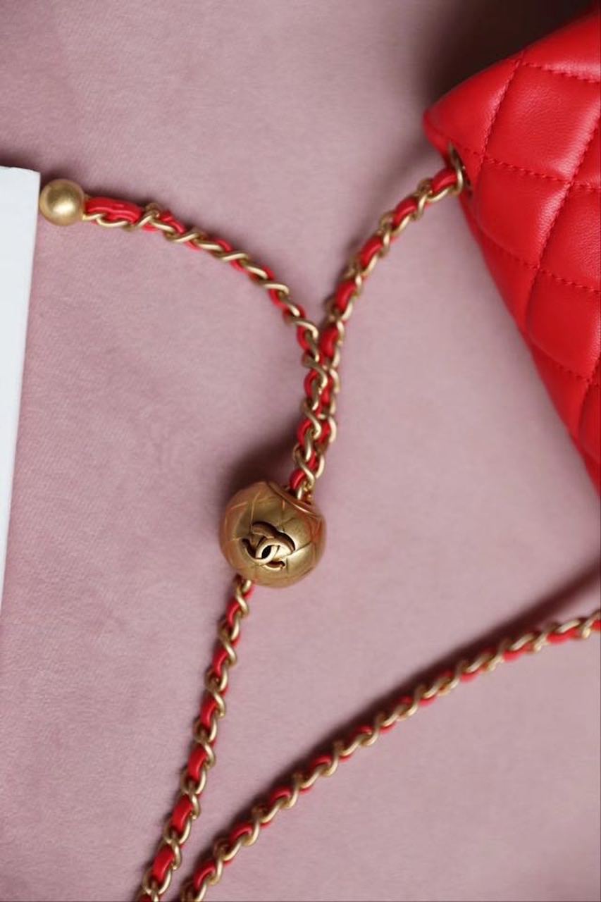 CHLMini GlamIap Bag With CHLBall On Strap Red For Women Handbags, Shoulder And Crossbody Bags 6.7in/17cm AS1786