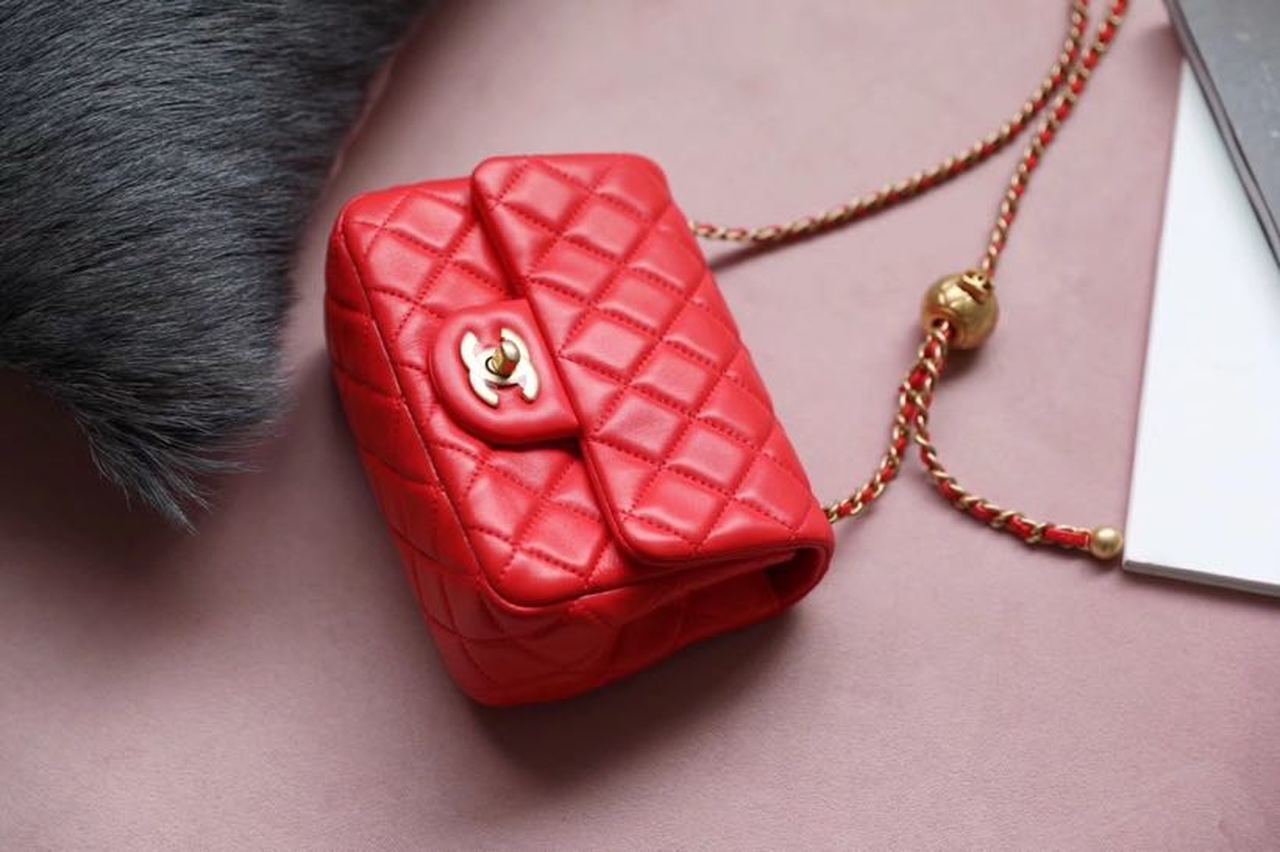 CHLMini Flap Bag With CHLBall On Strap Red For Women, Women’s Handbags, Shoulder And Crossbody Bags 6.7in/17cm AS1786