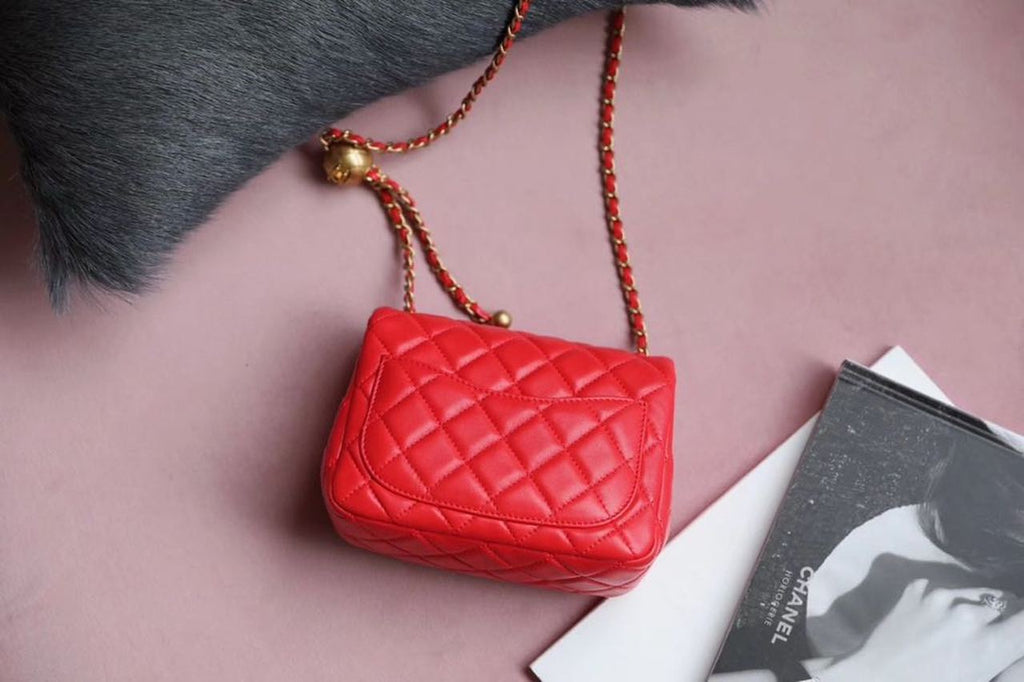 CHLMini Flap Bag With CHLBall On Strap Red For Women, Women’s Handbags, Shoulder And Crossbody Bags 6.7in/17cm AS1786