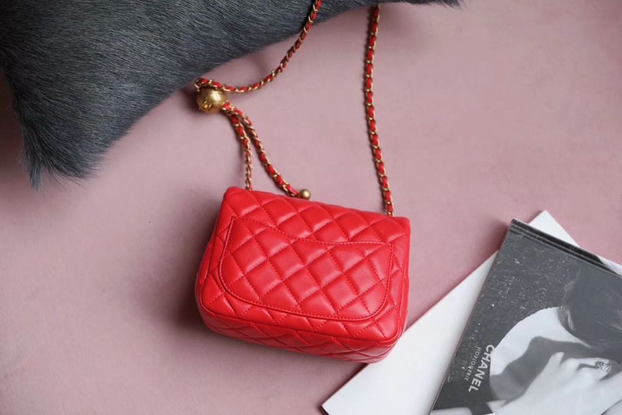 CHLMini GlamIap Bag With CHLBall On Strap Red For Women Handbags, Shoulder And Crossbody Bags 6.7in/17cm AS1786