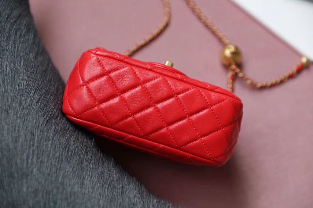 CHLMini GlamIap Bag With CHLBall On Strap Red For Women Handbags, Shoulder And Crossbody Bags 6.7in/17cm AS1786