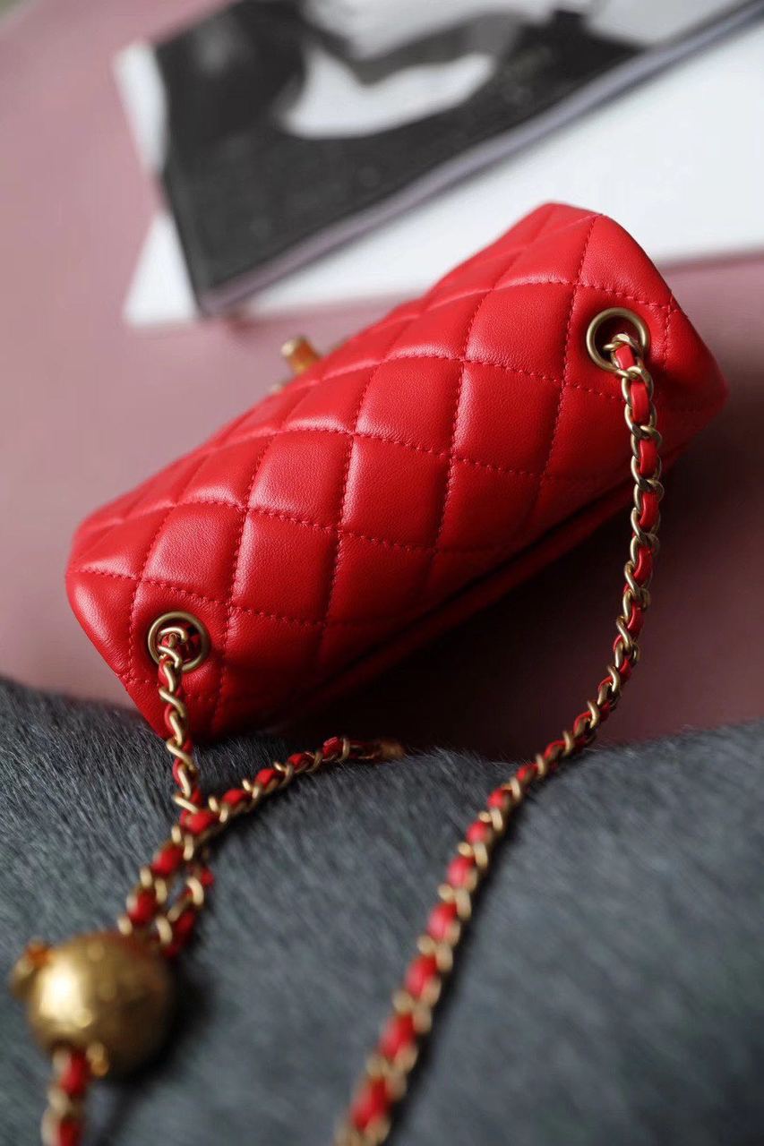 CHLMini Flap Bag With CHLBall On Strap Red For Women, Women’s Handbags, Shoulder And Crossbody Bags 6.7in/17cm AS1786