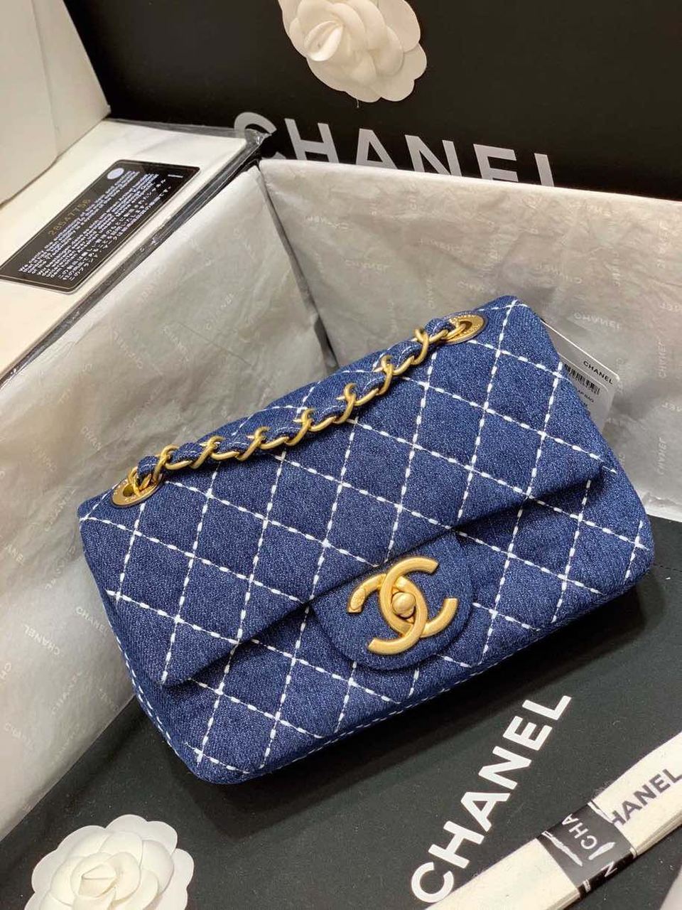 CHL Flap Bag Denim Blue For Women, Women’s Handbags, Shoulder And Crossbody Bags 10.2in/26cm AS1328 B01897 N5398