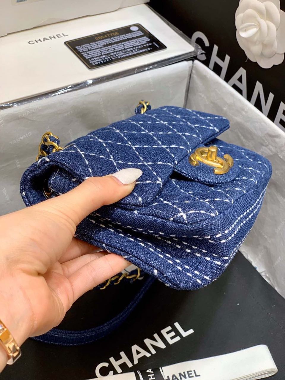CHL Flap Bag Denim Blue For Women, Women’s Handbags, Shoulder And Crossbody Bags 10.2in/26cm AS1328 B01897 N5398
