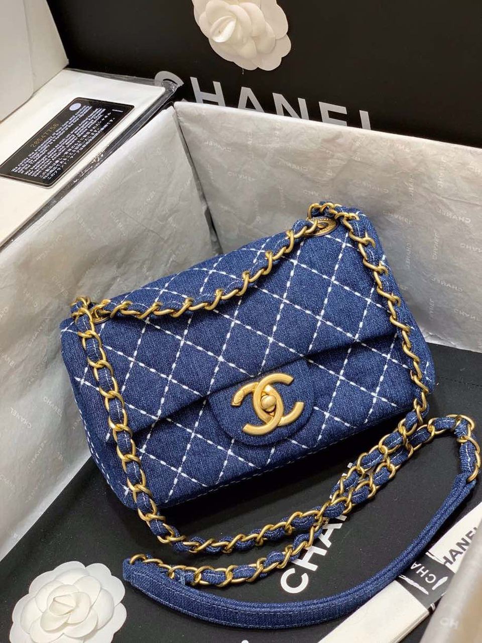 CHL Flap Bag Denim Blue For Women, Women’s Handbags, Shoulder And Crossbody Bags 10.2in/26cm AS1328 B01897 N5398