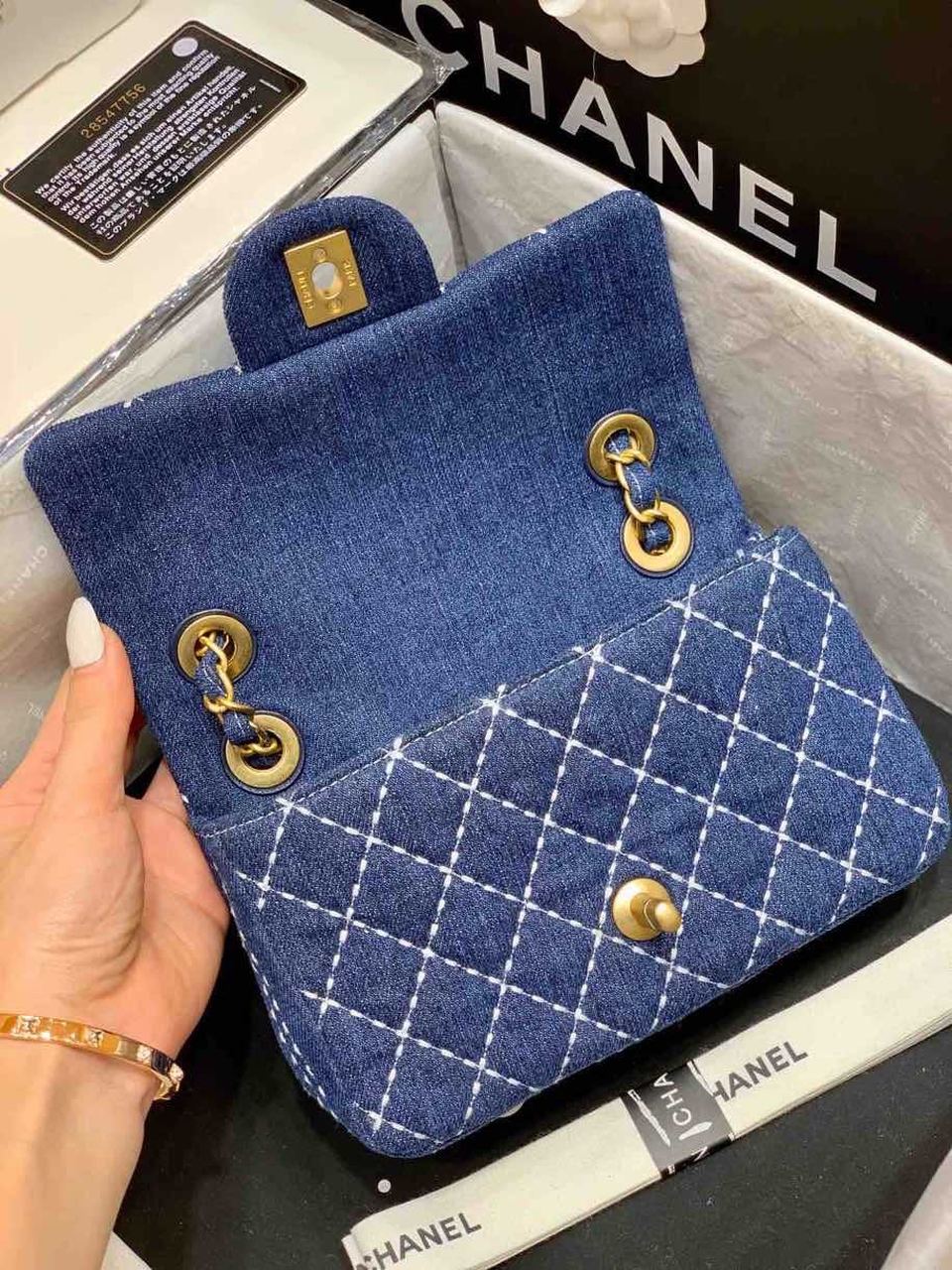 CHL Flap Bag Denim Blue For Women, Women’s Handbags, Shoulder And Crossbody Bags 10.2in/26cm AS1328 B01897 N5398