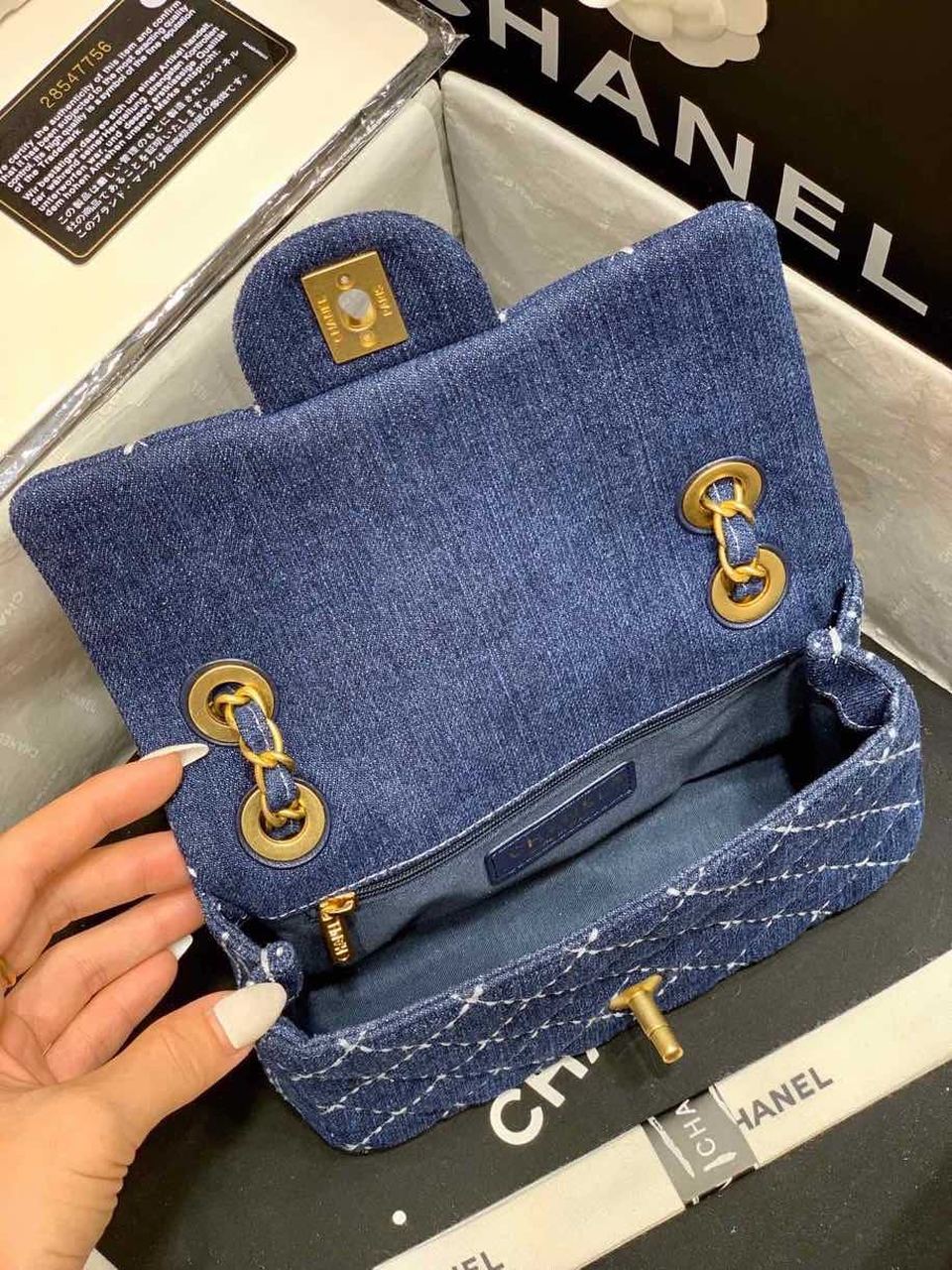 CHL Flap Bag Denim Blue For Women, Women’s Handbags, Shoulder And Crossbody Bags 10.2in/26cm AS1328 B01897 N5398