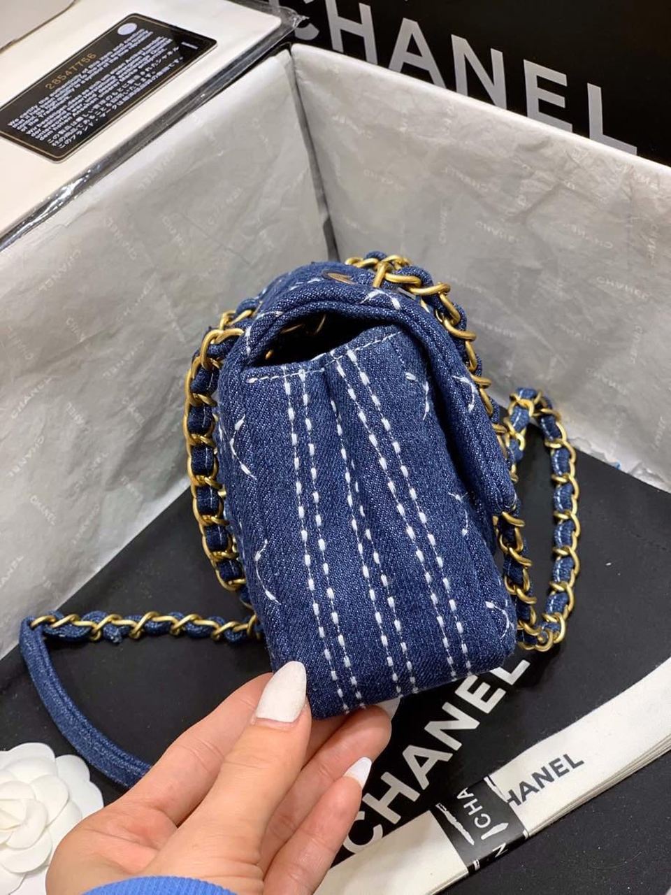 CHL Flap Bag Denim Blue For Women, Women’s Handbags, Shoulder And Crossbody Bags 10.2in/26cm AS1328 B01897 N5398