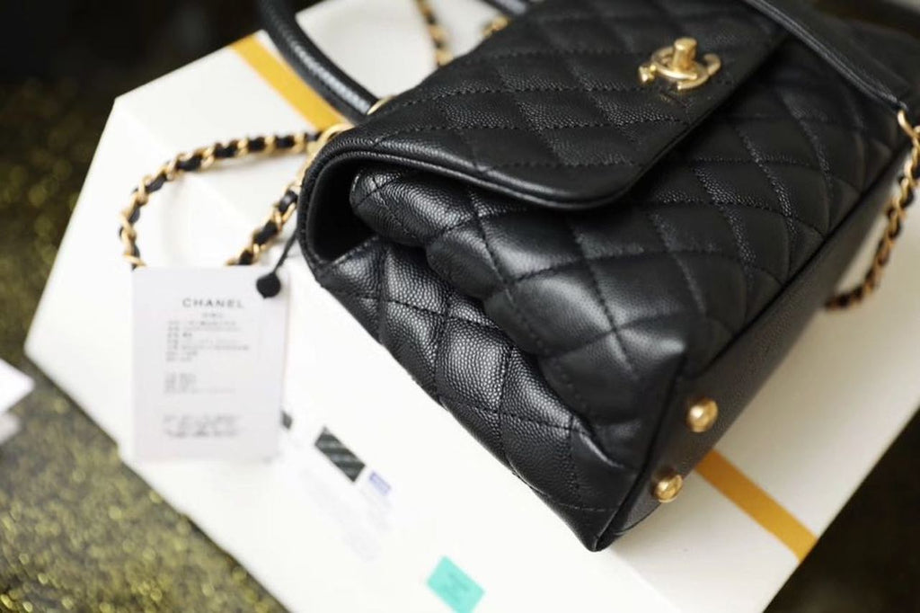 CHLMedium Flap Bag With Top Handle Black For Women, Women’s Handbags, Shoulder And Crossbody Bags 9in/23cm A92990