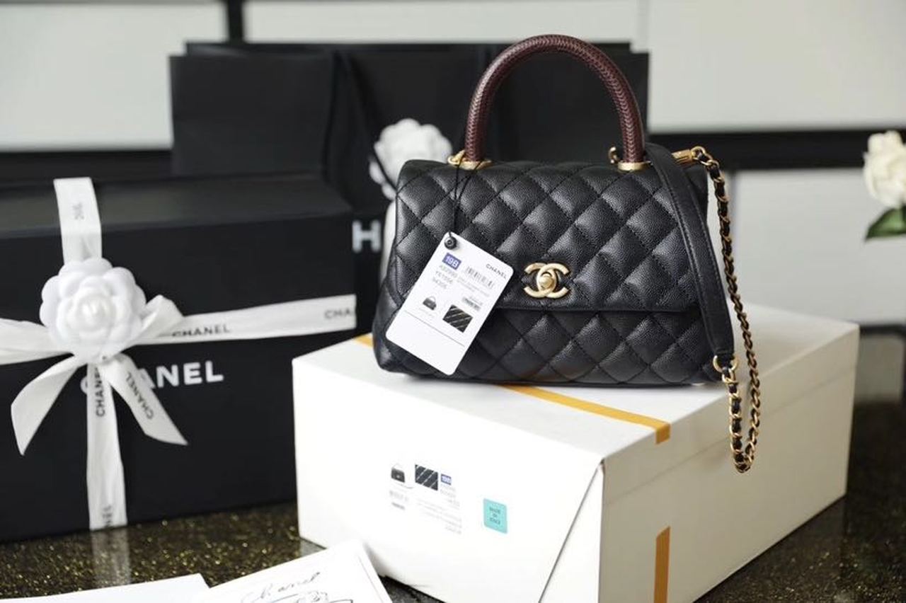CHLMedium Flap Bag With Top Handle Black For Women, Women’s Handbags, Shoulder And Crossbody Bags 9in/23cm A92990