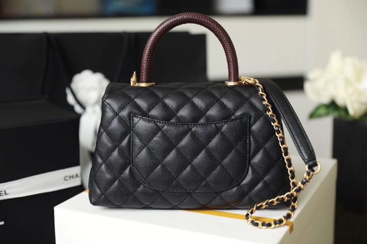 CHLMedium Flap Bag With Top Handle Black For Women, Women’s Handbags, Shoulder And Crossbody Bags 9in/23cm A92990