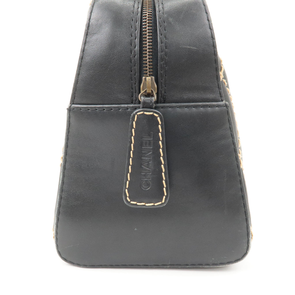 CHANEL Wild Stitch Leather Hand Bag Black A14692