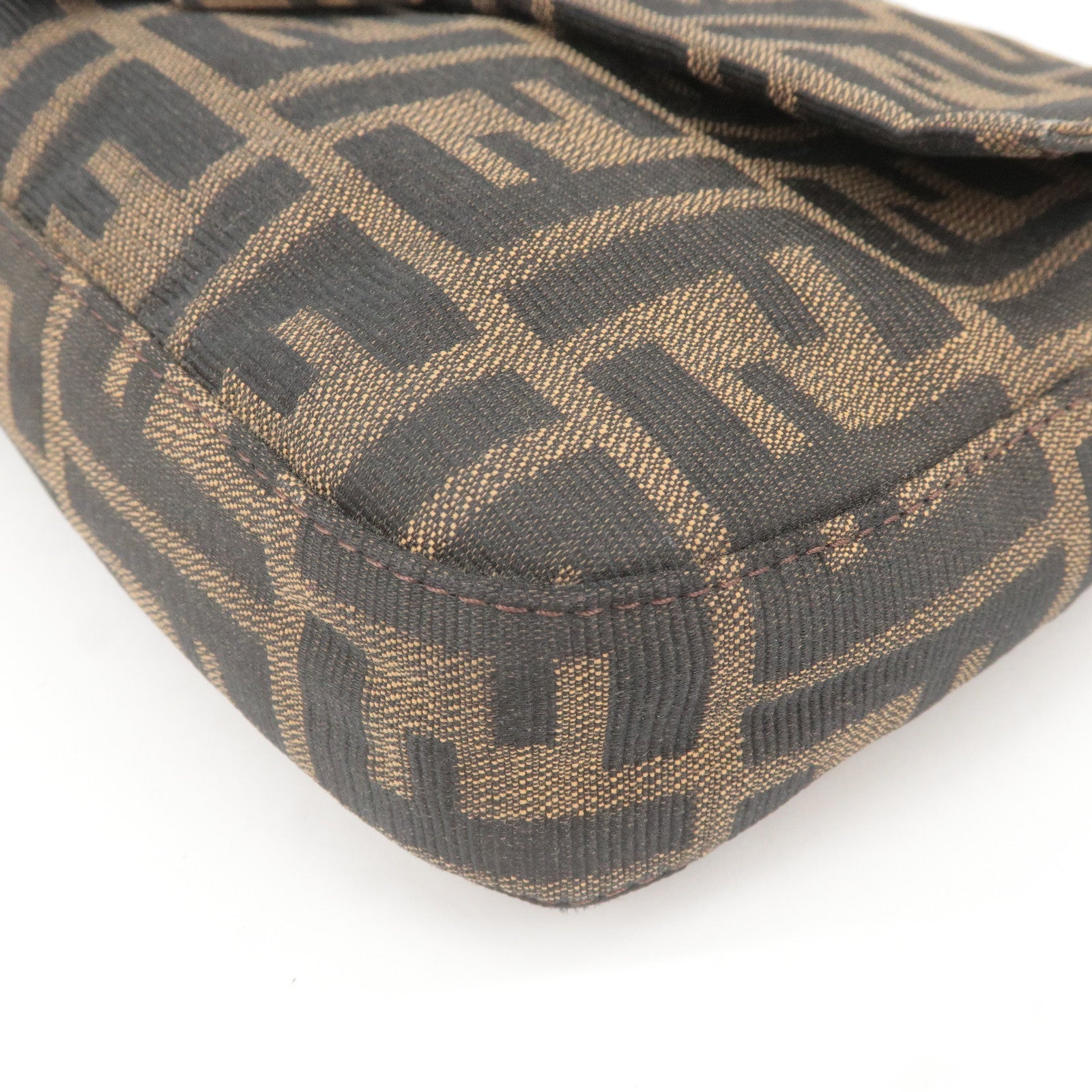 FENDI Zucca Mamma Baguette Canvas Leather Bag Brown Black 26424