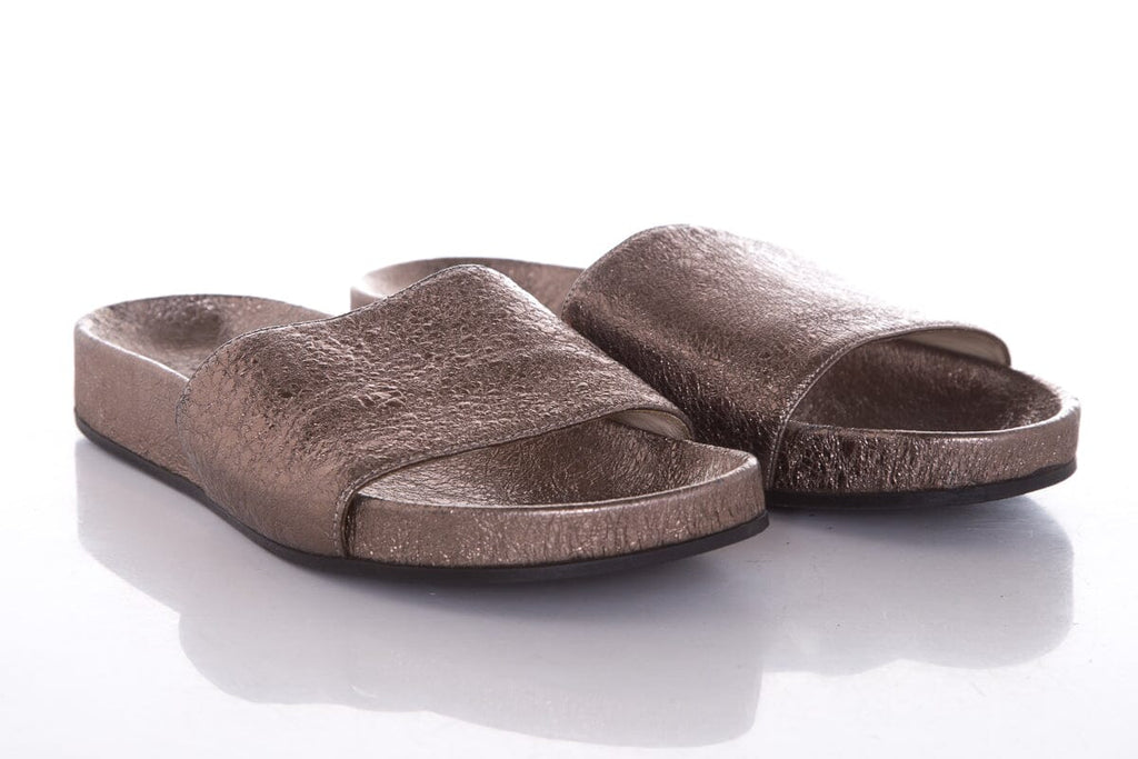 Fabiana Filippi Silver Crackle Leather Slides SZ 38