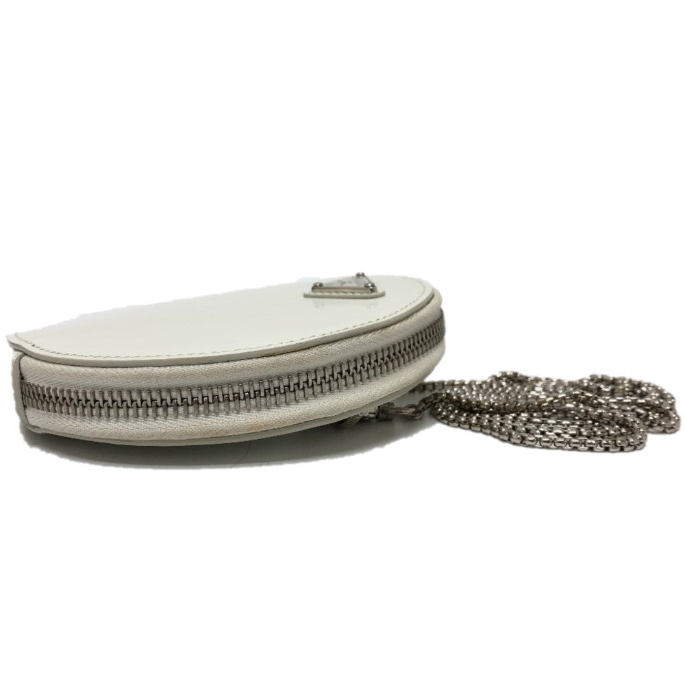PRADA Shoulder Bag 1NR003 leather white Triangle logo circle pouch