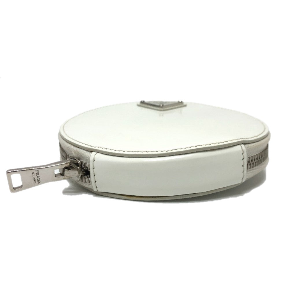 PRADA Shoulder Bag 1NR003 leather white Triangle logo circle pouch
