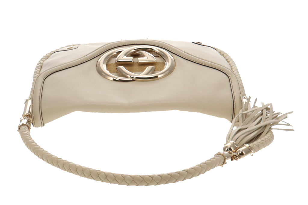 Gucci Cream Leather Britt Tassel Flap Shoulder Bag
