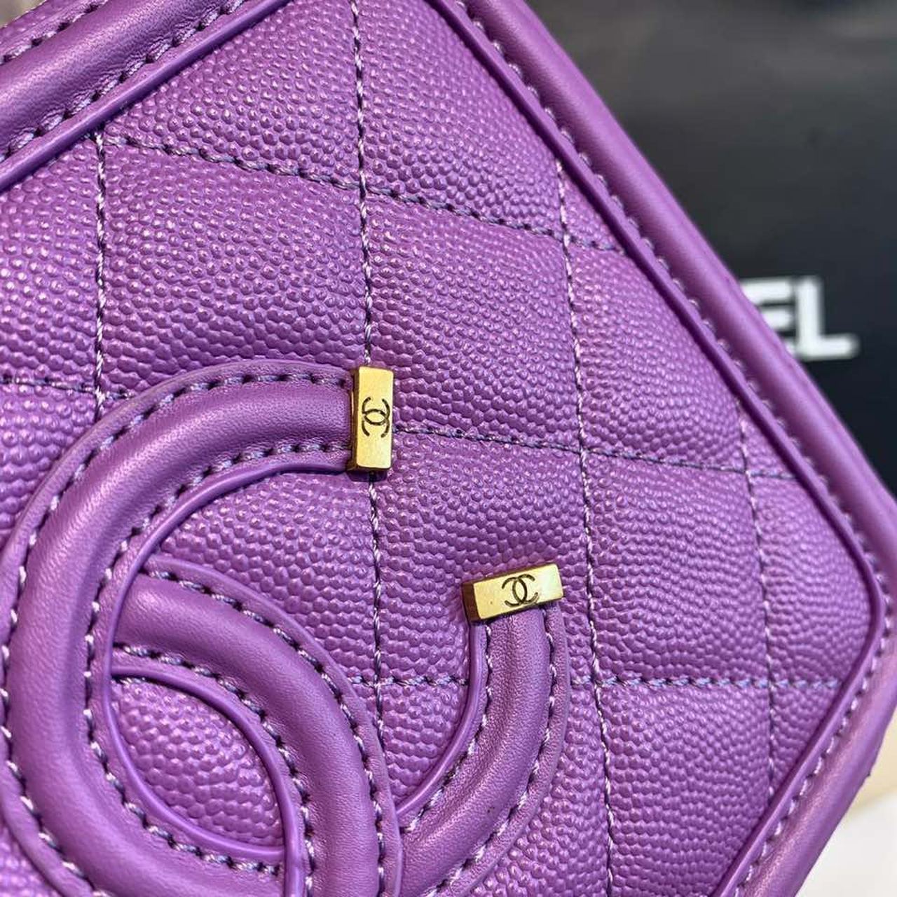 CHL Filigree Vanity Case Bag 18cm Gold Toned Hardware Caviar Leather Spring/Summer Act 1 Collection, Purple