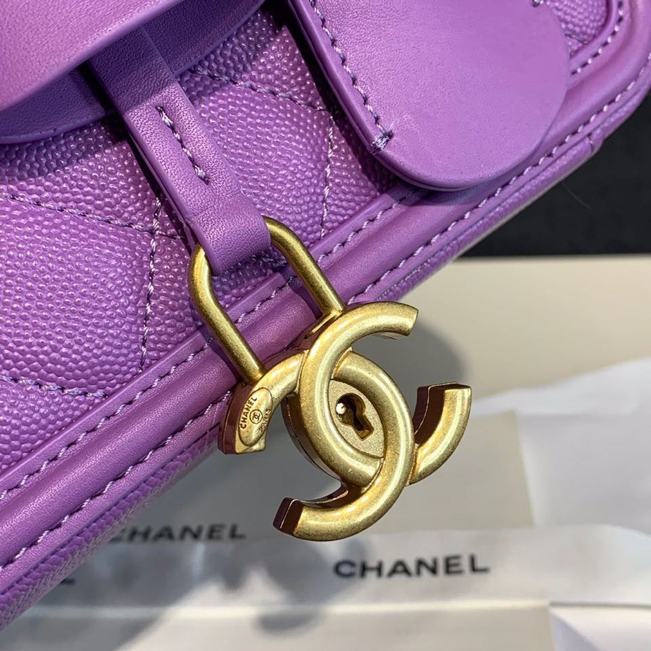 CHL Filigree Vanity Case Bag 20cm Gold Toned Hardware Caviar Leather Spring/Summer Act 1 Collection, Purple