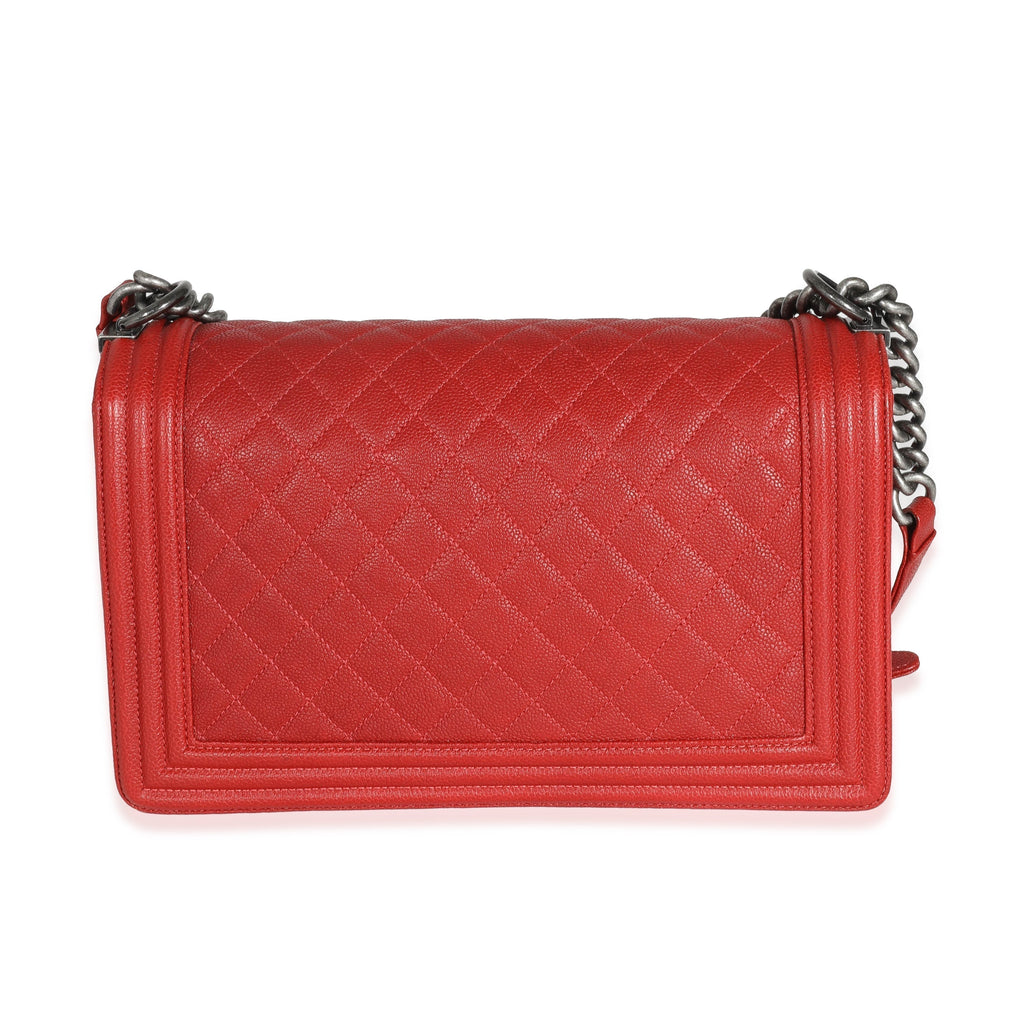 Chanel 16A Red Quilted Caviar New Medium Boy Bag