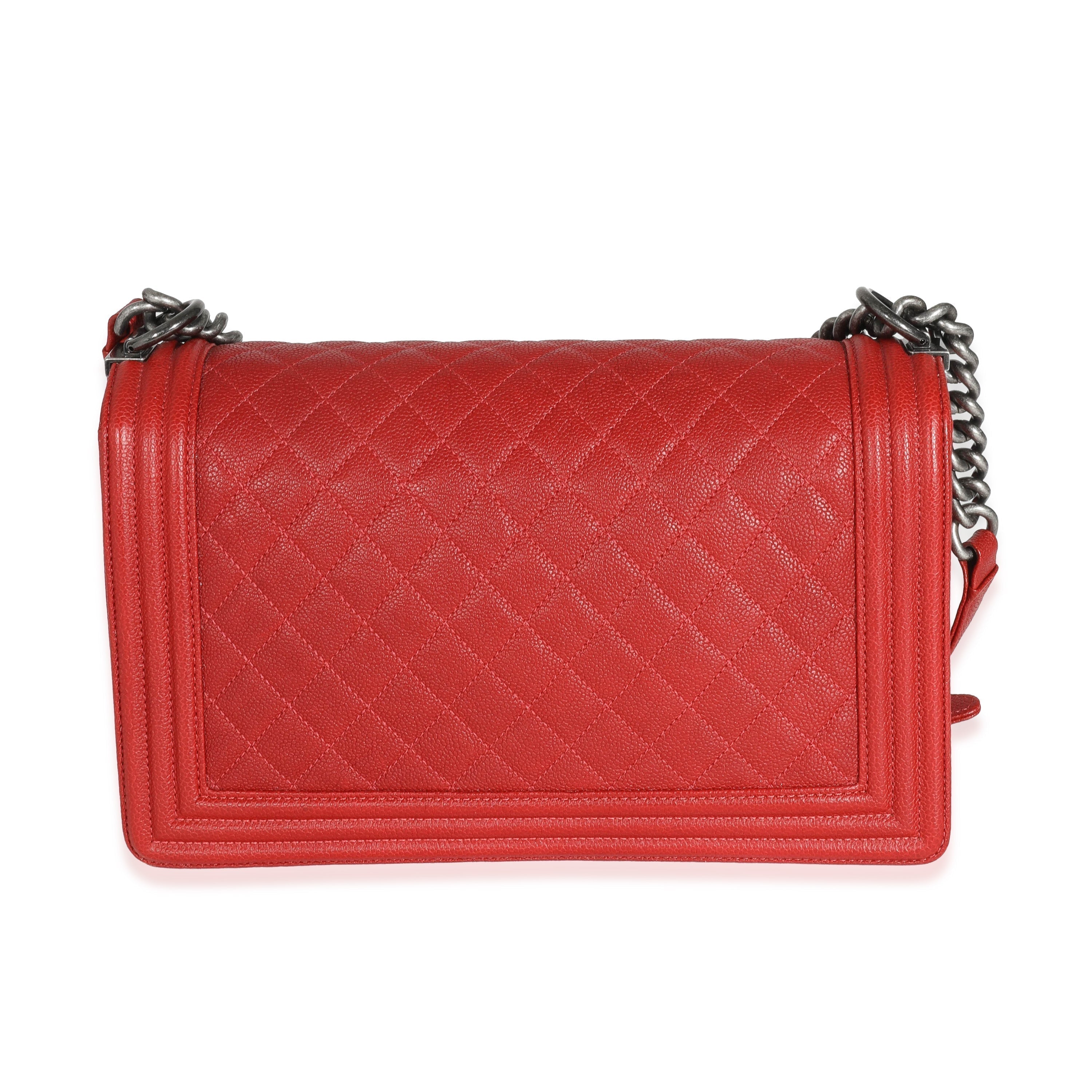 Chanel 16A Red Quilted Caviar New Medium Boy Bag